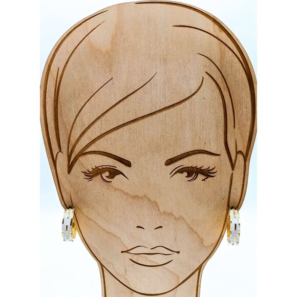 Fabulous Napier Mod Hoop Earrings, Gold Tone and White Enamel 1973, Francis Fuji - Picture 3 of 5